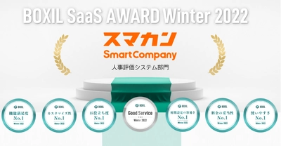人事評価と目標管理のスマカン、「BOXIL SaaS AWARD Winter 2022」人事評価システム部門で「Good Service」ほか6つのNo.1に選出