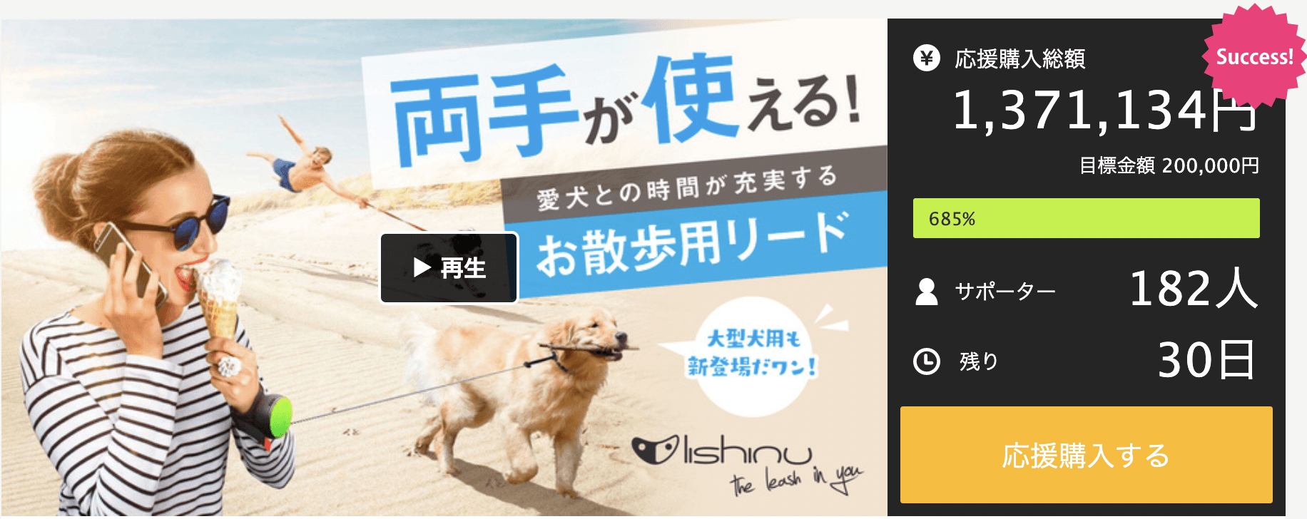 両手が使える次世代ペット用リード「Lishinu3」 Makuakeでの購入者が
