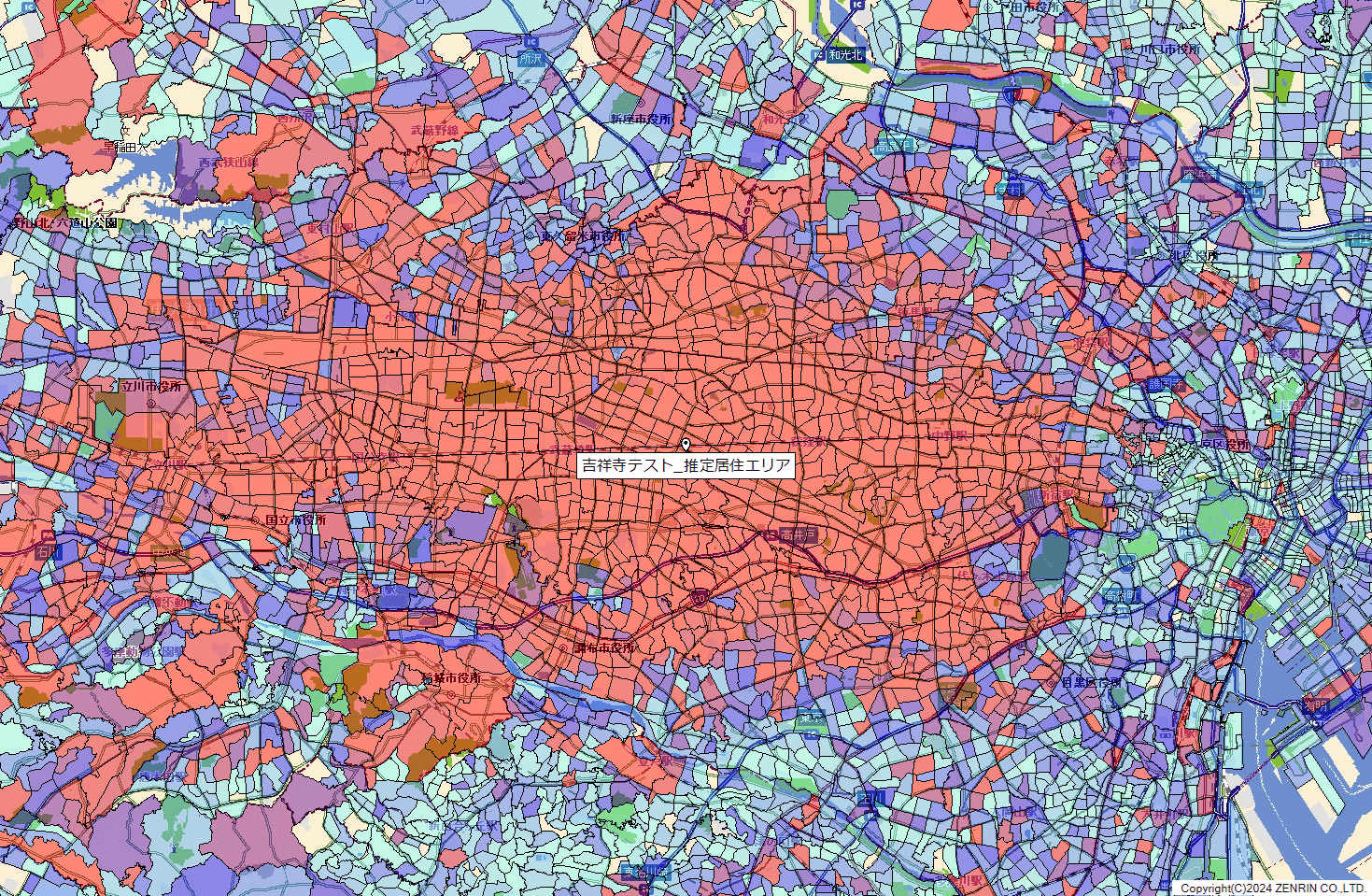 分析イメージ:吉祥寺駅周辺への来訪者ヒートマップ