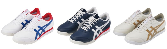 「GEL-PRESHOT CLASSIC 4」 左から、ホワイト/ツナブルー ミッドナイト/ホワイト バーチ/ピュアゴールド