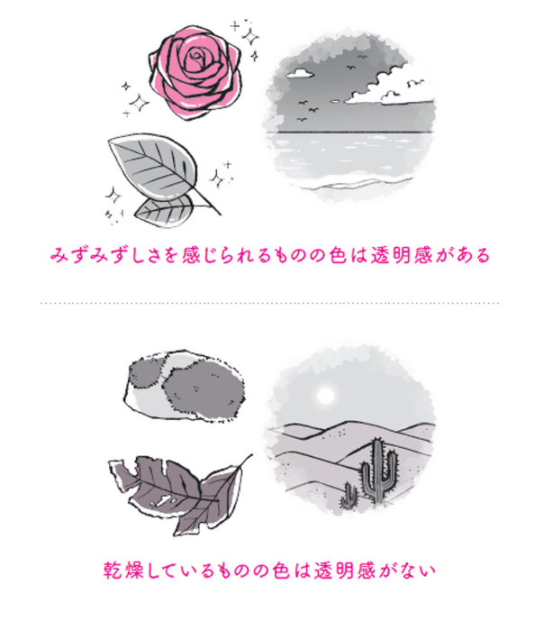 透明感のある色は水分を含んだ色(本書61ページより/イラスト:千坂まこ)