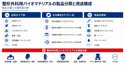 図：整形外科用バイオマテリアルの製品分類と用途構造