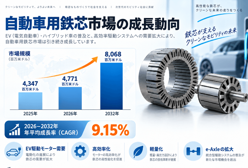2026自動車用鉄芯市場規模マップ：シェア・動向・フレームワーク