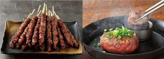 左「とりかわ長政」:博多本格とりかわ 右「極味や博多駅地下街店」:生ハンバーグ