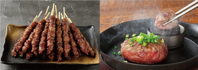 左「とりかわ長政」：博多本格とりかわ 右「極味や博多駅地下街店」：生ハンバーグ