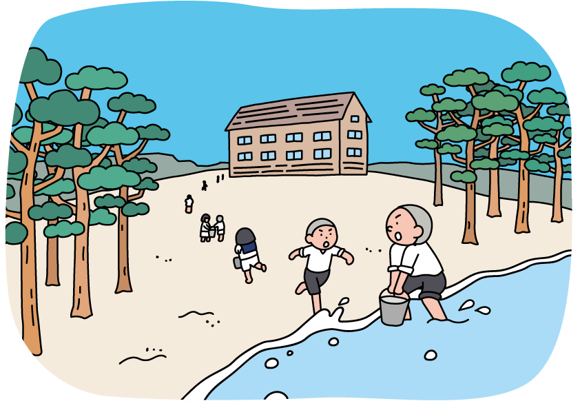 過去大浜海岸でのバケツリレーのイメージ