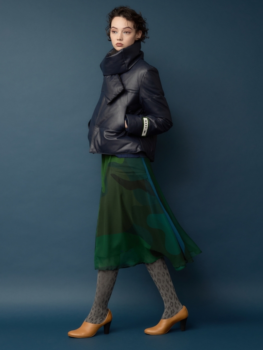 <3>LEATHER DOWN JACKET+STOLE