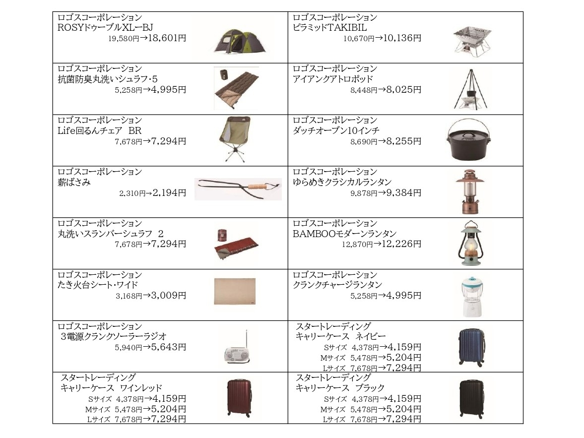 5%OFF対象商品一覧表