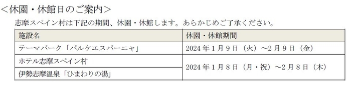 志摩スペイン村休園日