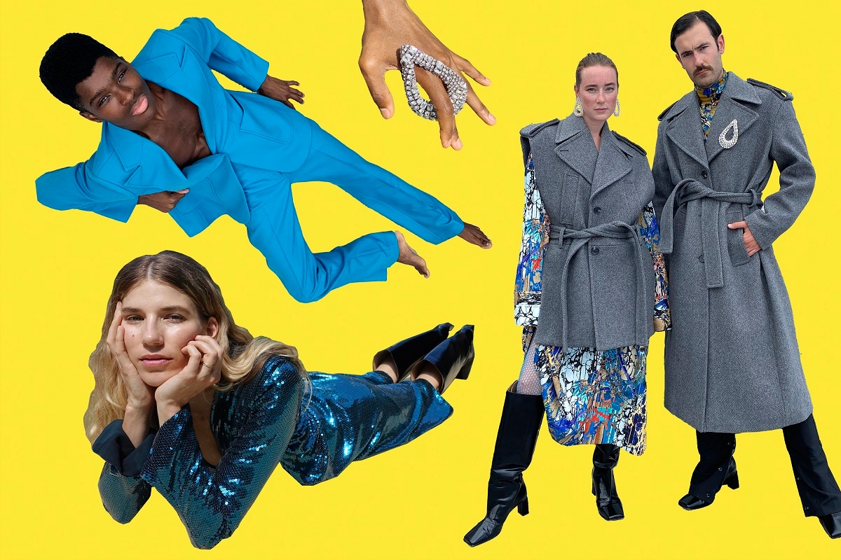 左上から時計回り:①ウールブレンドジャケット¥18,999 ウールブレンド テーラードパンツ¥11,999 ②ラージラインストーンブローチ¥4,999 ③ウールブレンドケープ¥18,999 パターンワンピース¥15,999 オーバーサイズレザーブーツ¥22,999 ④ウールブレンドコート¥24,999 タートルネックトップス¥5,999 ⑤スパンコールドレス¥18,999 オーバーサイズレザーブーツ¥22,999