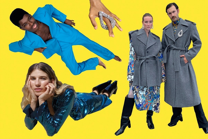 左上から時計回り:①ウールブレンドジャケット¥18,999 ウールブレンド テーラードパンツ¥11,999 ②ラージラインストーンブローチ¥4,999 ③ウールブレンドケープ¥18,999 パターンワンピース¥15,999 オーバーサイズレザーブーツ¥22,999 ④ウールブレンドコート¥24,999 タートルネックトップス¥5,999 ⑤スパンコールドレス¥18,999 オーバーサイズレザーブーツ¥22,999