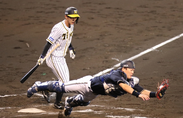 オリックス・伏見寅威捕手(右)