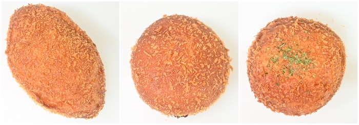 左から) 常陸牛の霜降りゴロゴロカレーパン/常陸牛の粗挽きカレーパン/常陸牛のチーズカレーパン