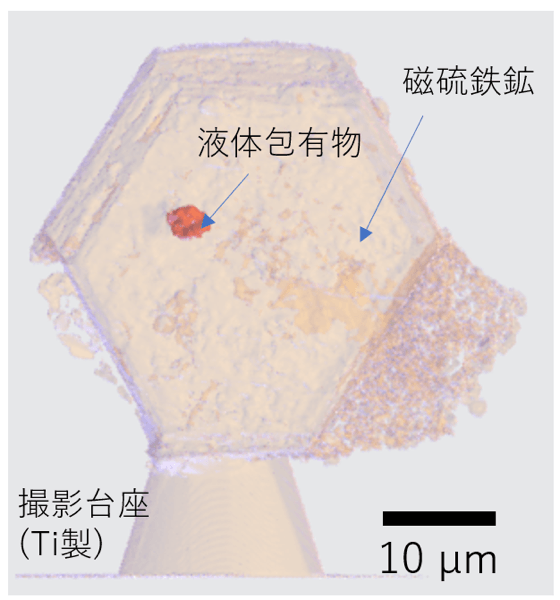 図3 磁硫鉄鉱の内部に見出された液体包有物のナノCT像 (サンプル:C0002-FC012)