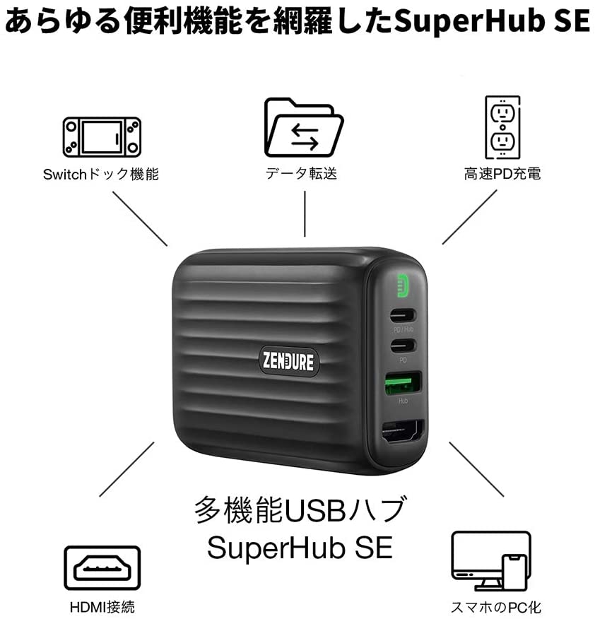 ZENDURE ゼンデュア　SuperHub SE 多機能Hub ACアダプタ 新製品/ZENDURE】高速充電ACアダプタ、HDMIアダプタ、USBハブ