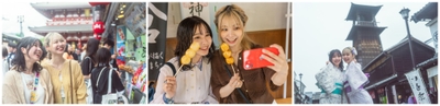 左：浅草／中央：鎌倉／右：川越での体験を楽しむ参加者のイメージ
