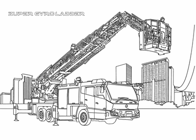 ぬりえ（先端屈折式はしご付消防自動車）