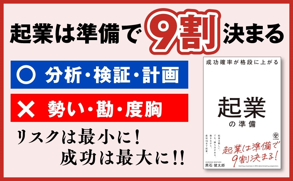 「楽して稼げる」起業はない。4,000人超の創業をサポートしてきた著者が教える『成功確率が格段に上がる 起業の準備』が発売!
