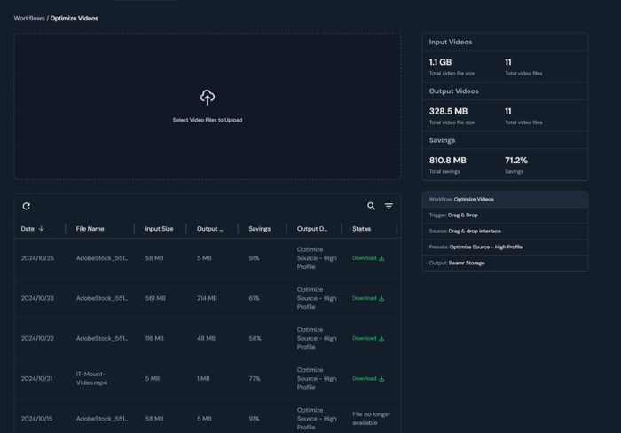 サービス画面1: ワークフロー/ビデオ軽量化
