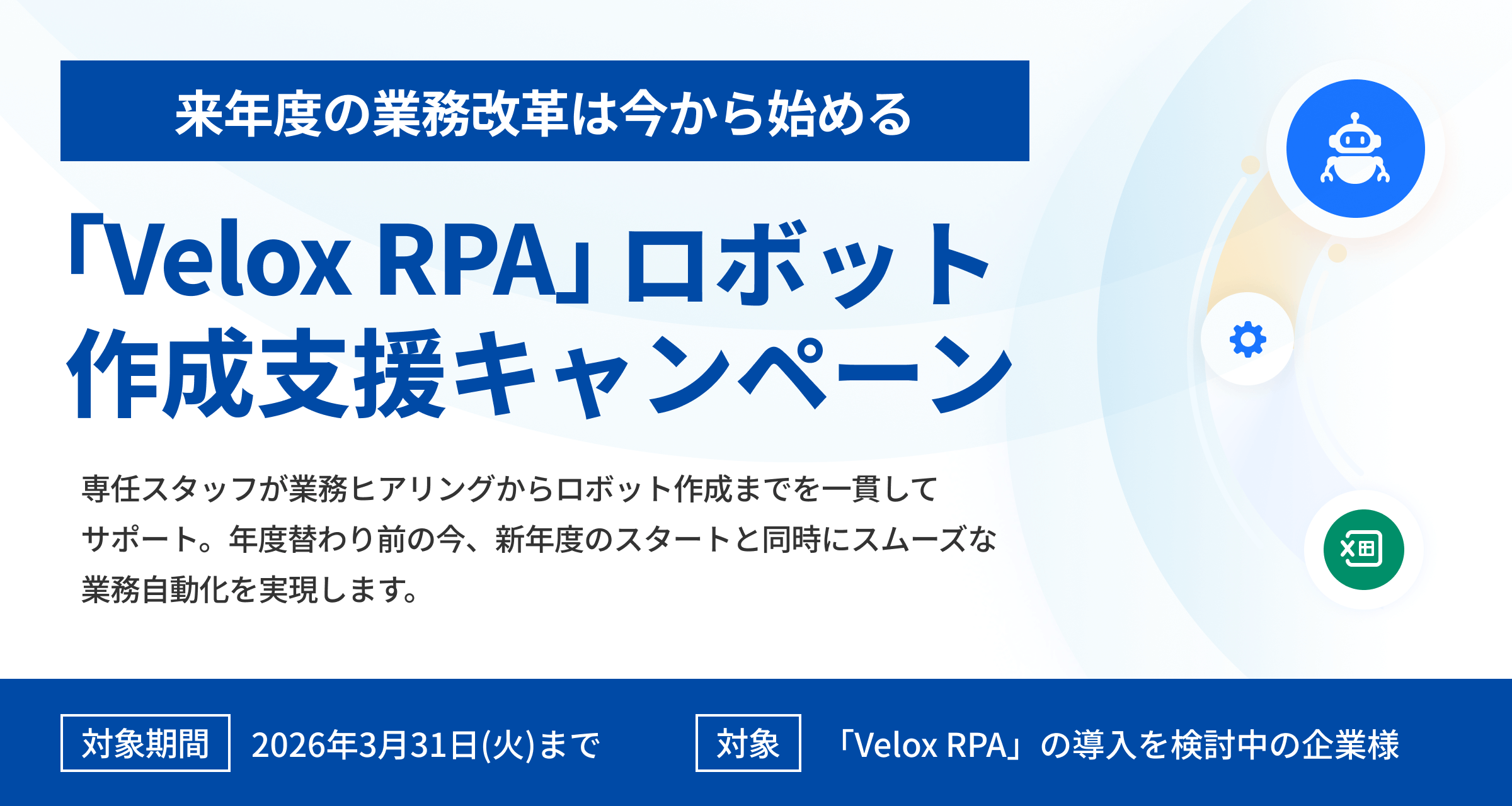 3月末までの期間限定】 新年度の業務改革を今から準備！ 「Velox RPA 