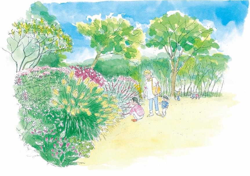 「武蔵野の“くさはら”」で彩られた神代植物公園正門手前プロムナード(イメージ)