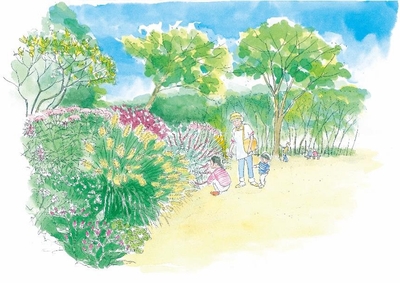 「武蔵野の“くさはら”」で彩られた神代植物公園正門手前プロムナード（イメージ）