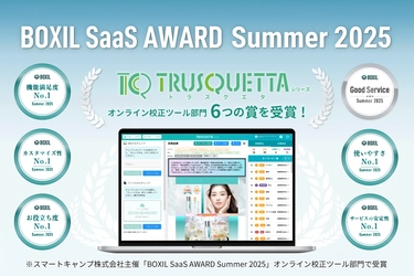 TRUSQUETTA（トラスクエタ）が「BOXIL SaaS AWARD Summer 2025」オンライン校正ツール部門で「Good Service」など６つの賞を受賞！
