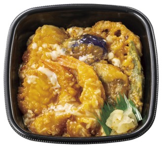 エビ2尾/イカ/カレイ/野菜3種　海鮮天とじ丼　695円(税込750円)