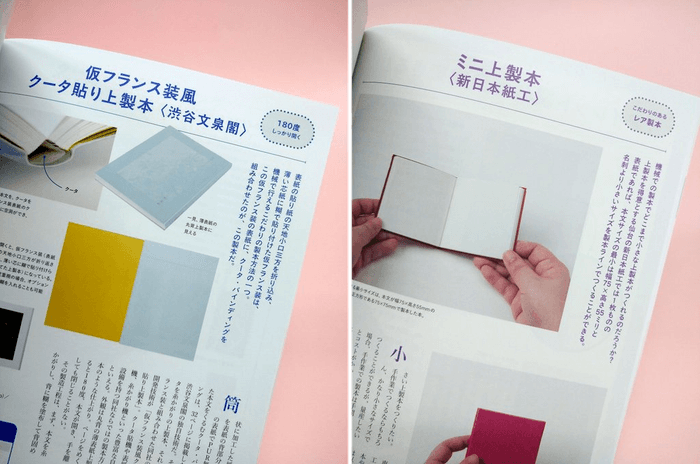 左)仮フランス装風 ケータ貼り上製本 右)ミニ上製本