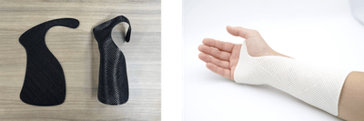 黒サポーター左：変形前、右：変形後 (3Dプリンター専用ノズル“kaika”使用)