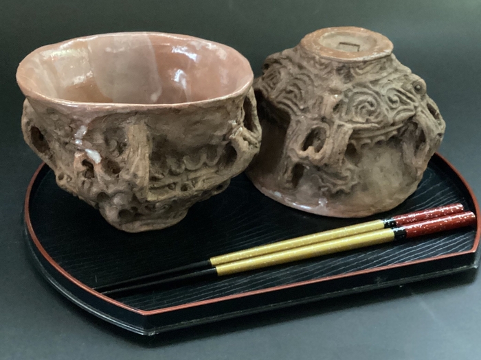 縄文火焔型土器型 夫婦お茶碗