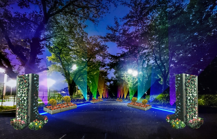 花のプロムナードの虹色ライトアップ(イメージ)