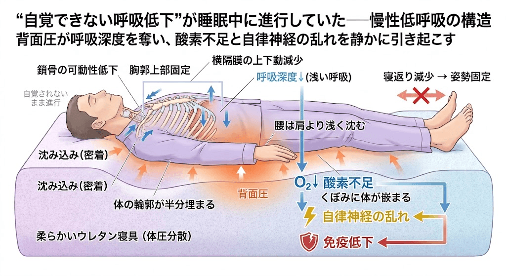「自覚できない呼吸低下」が睡眠中に進行していた──睡眠中は重力が90度変わり、慢性低呼吸が続き、健康リスクを高めている