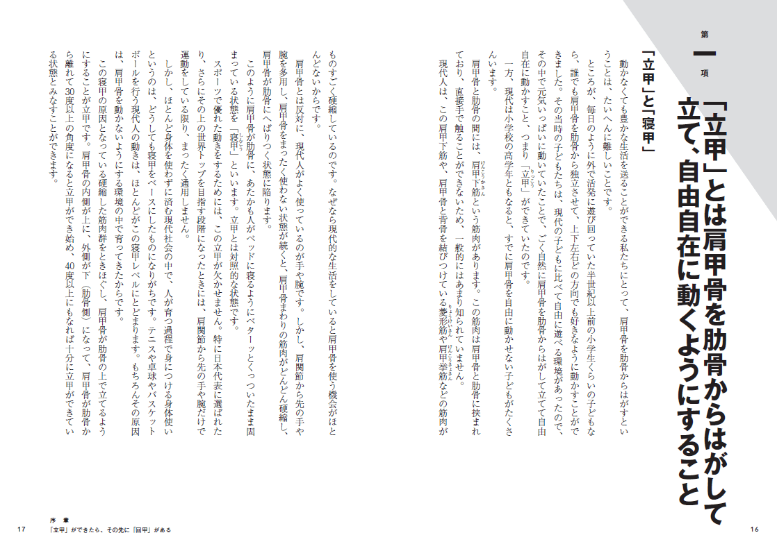 「立甲」とは肩甲骨を助骨からはがして立て、自由自在に動くようにすること