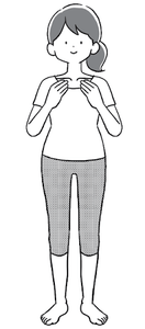 両手を鎖骨に当てる。腕はリラックス