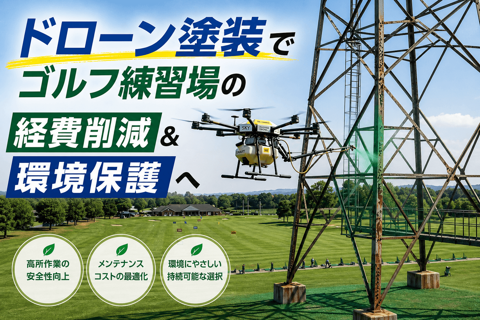 ドローン塗装でゴルフ練習場の経費削減＆環境保護へ