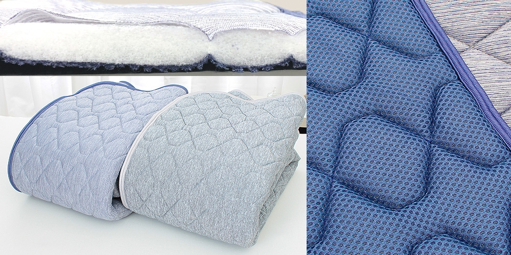 厚さ約1.5cm!高弾性の特殊中綿入り。裏面はメッシュ生地で通気性をアップ!