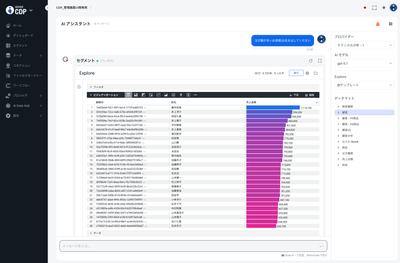 画像①：「注文額が多いお客様上位30名を出してください」と指示した時の結果