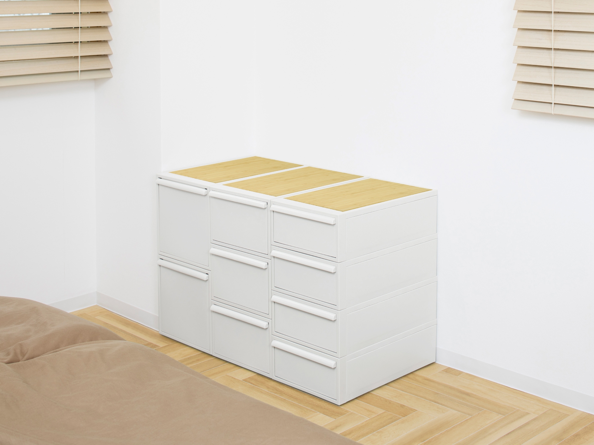 オールホワイト×竹製天板