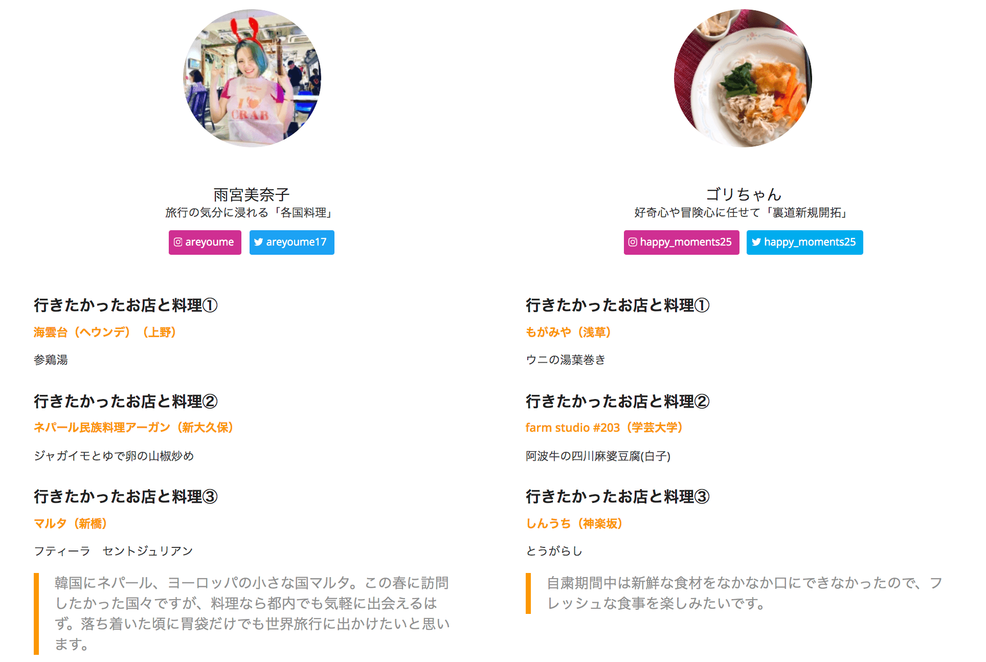 アンバサダーが自粛開けに行きたい、行きたかったお店と料理を紹介しています!