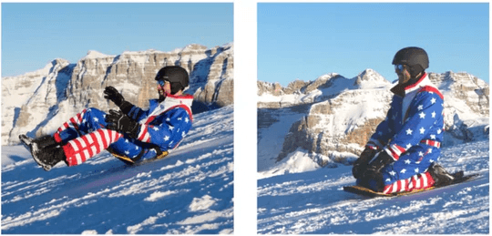 たまには正座してみたり(スライディングスーツ『Snowfeet ASSLED(スノーフィート アスレッド)』)