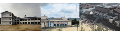 左から、旧・南花台西小学校、旧・南花台東小学校、旧・滝畑小学校