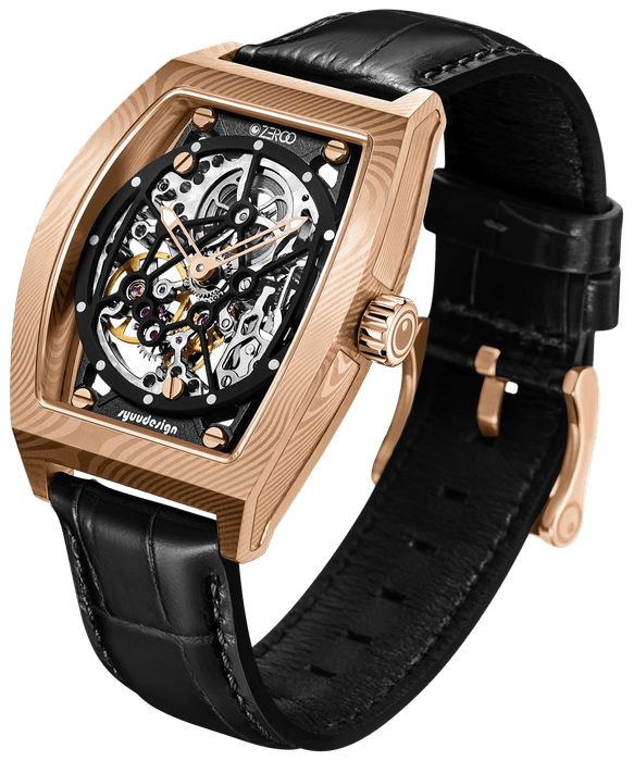 ZEROO M1D THE AURIGAダマスカス鋼ケースのトノー型メカニカルスケルトンウォッチ(5)