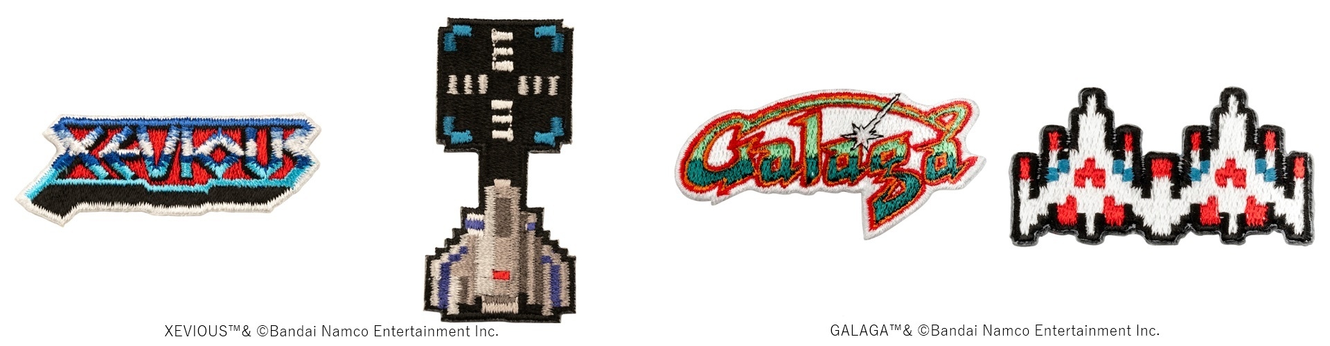 左/ゼビウス 刺繍ステッカー、右/ギャラガ刺繍ステッカー