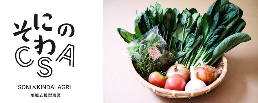 「そにのわCSA」のロゴタイプ(左)、定期購入する曽爾村産農産物のイメージ(右)