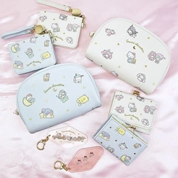 サンリオキャラクターズのパステルアイテム。パスケースに財布、ポーチと勢揃いです。