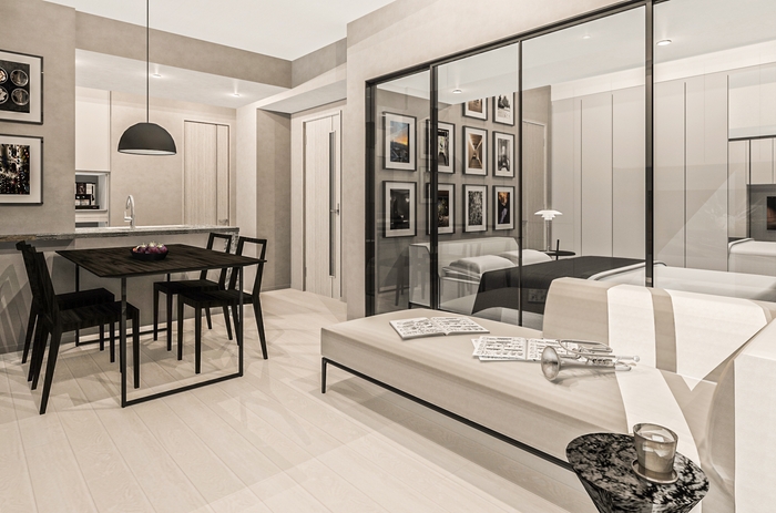 【コーディネート事例】ガラスの間仕切りでスタイリッシュモダンな1LDK