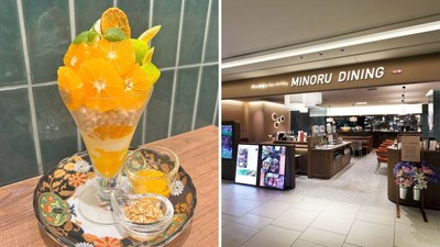 （左）味一号｢みえの一番星｣ パフェ （季節の柑橘パフェ） 1,969円（右）みのるダイニング名古屋店
