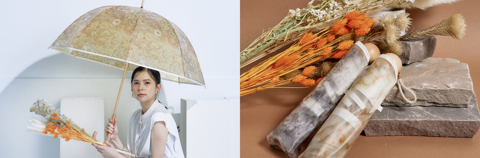 長傘(左)と折りたたみ傘(右)の2タイプ