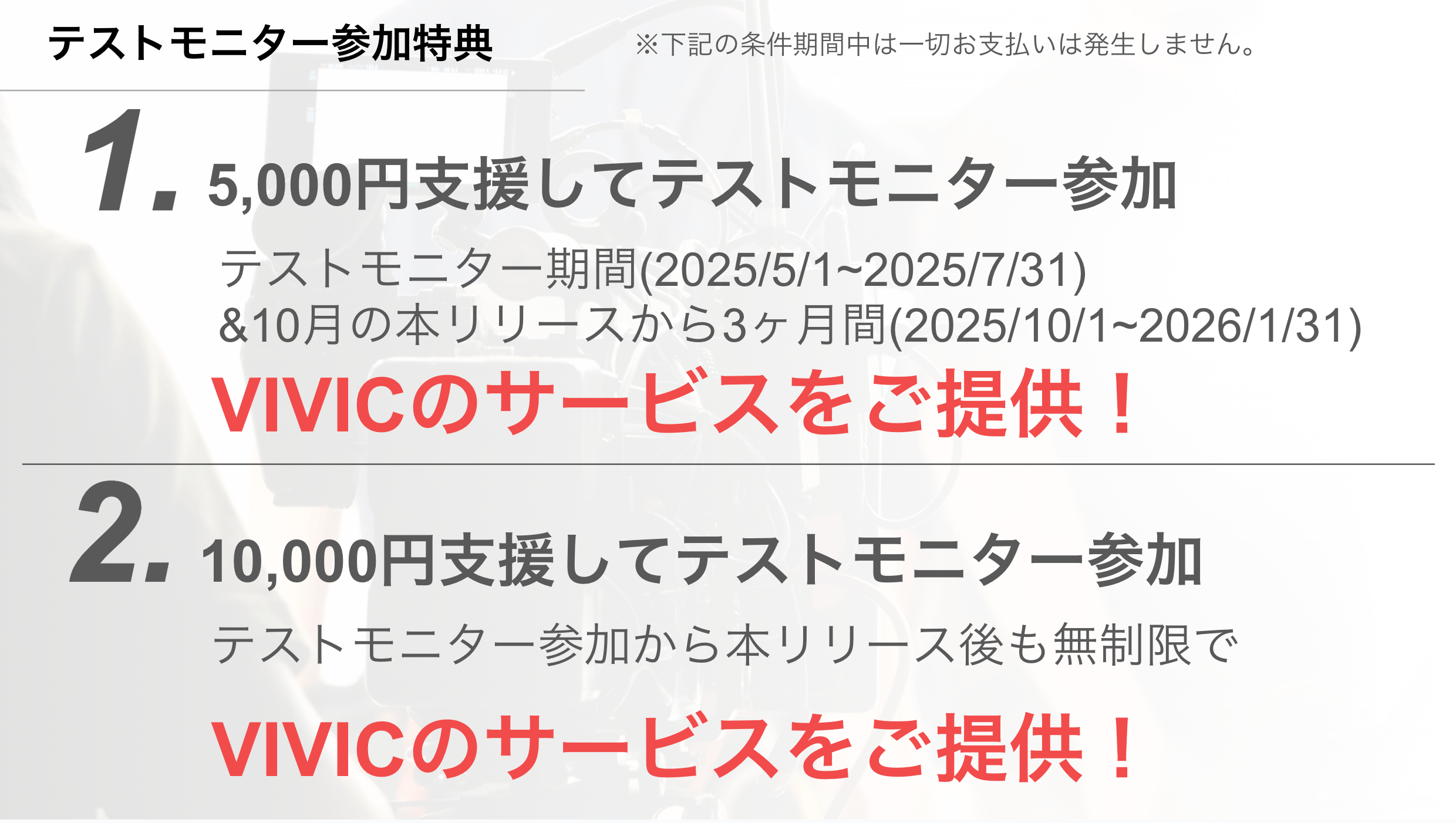 テストモニター参加特典